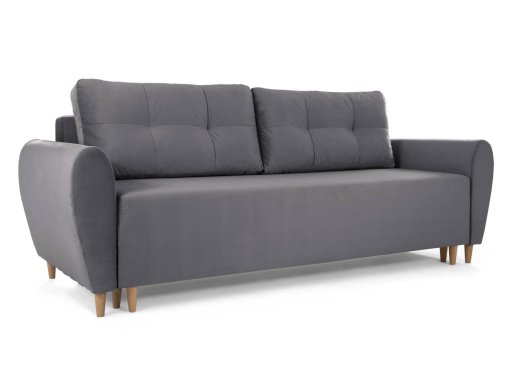 Canapé convertible avec coffre de rangement en velours gris clair ANITA