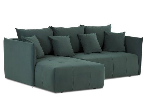Canapé d'angle convertible et réversible avec coffre de rangement en velours vert NELCIA