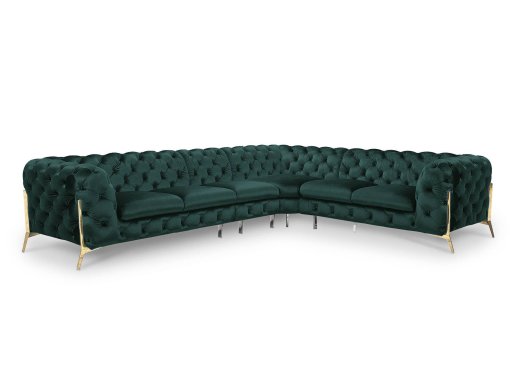 Canapé d'angle réversible capitonné chesterfield en velours vert CARMEN