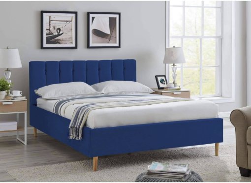 Lit double capitonné en tissu velours bleu VALENTINE 160x200 cm