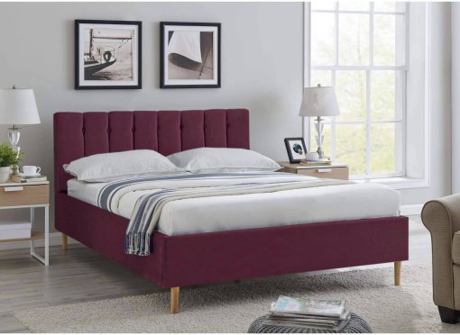 Lit double capitonné en tissu velours rose fushia VALENTINE 140x190 cm
