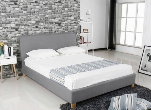 Lit scandinave en tissu gris BROOK 160x200 cm