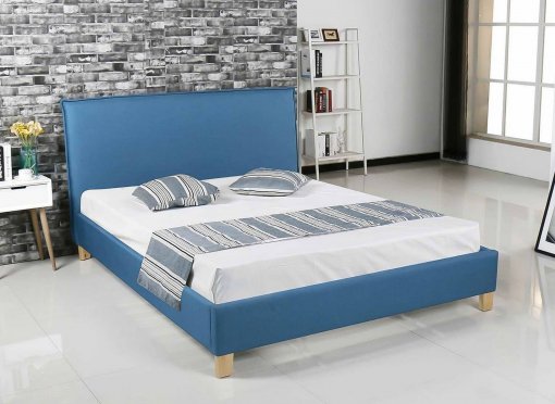 Lit scandinave en tissu bleu BROOK 160x200 cm