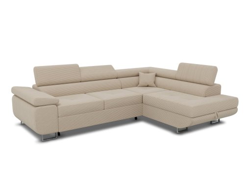 Canapé d'angle convertible avec coffre en velours côtelé beige ASHER - Angle Droit