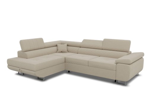 Canapé d'angle convertible avec coffre en velours côtelé beige ASHER - Angle Gauche