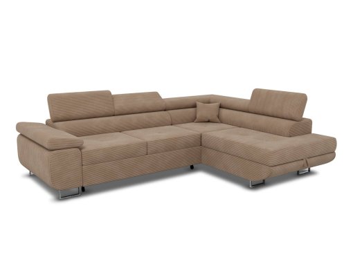 Canapé d'angle convertible avec coffre en velours côtelé marron clair ASHER - Angle Droit