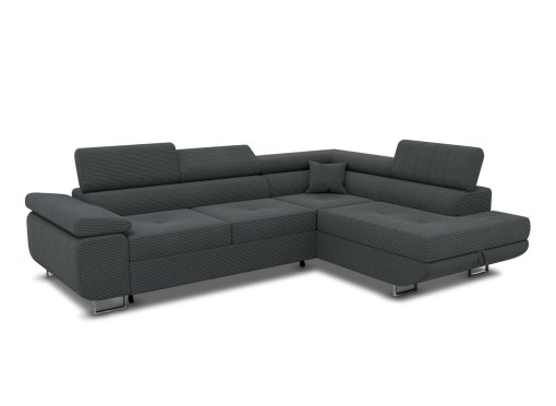 Canapé d'angle convertible avec coffre en velours côtelé gris anthracite ASHER - Angle Droit