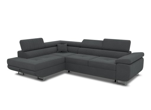 Canapé d'angle convertible avec coffre en velours côtelé gris anthracite ASHER - Angle Gauche