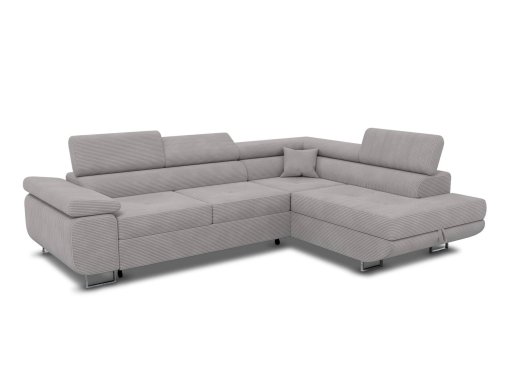 Canapé d'angle convertible avec coffre en velours côtelé gris clair ASHER - Angle Droit