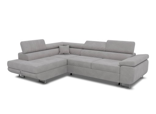 Canapé d'angle convertible coffre en velours côtelé gris clair ASHER - Angle Gauche