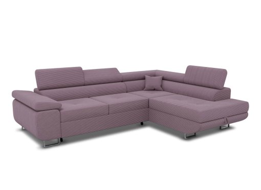 Canapé d'angle convertible avec coffre en velours côtelé lilas ASHER - Angle Droit