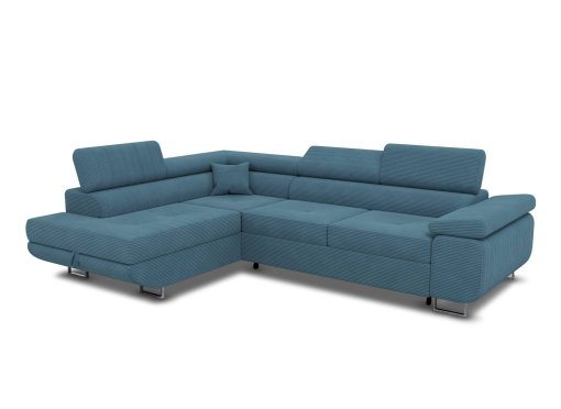 Canapé d'angle convertible avec coffre en velours côtelé bleu ASHER - Angle Gauche