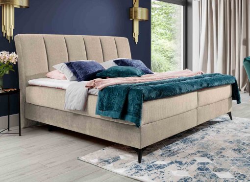 Lit boxspring 140x200 avec coffre de rangement en tissu beige ADELE