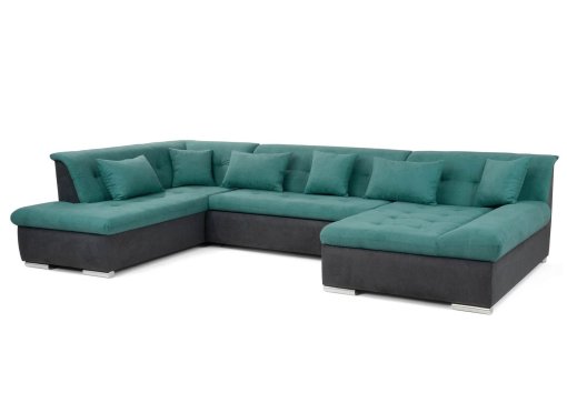 Canapé d'angle panoramique convertible en tissu bleu et anthracite ATEMA - Angle Droit