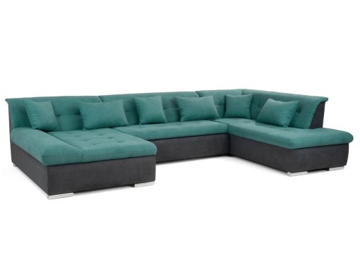 Canapé d'angle panoramique convertible en tissu bleu et anthracite ATEMA - Angle Gauche