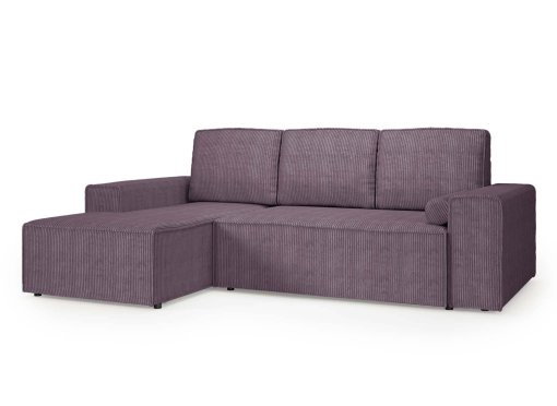 Canapé d'angle convertible avec coffre en velours cotelé lilas DONA - Angle gauche