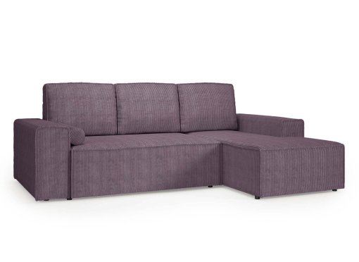 Canapé d'angle convertible avec coffre en velours cotelé lilas DONA - Angle droit