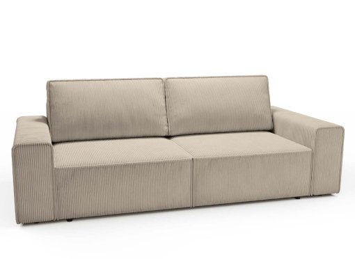 Canapé convertible avec coffre de rangement en velours cotelé beige DONA