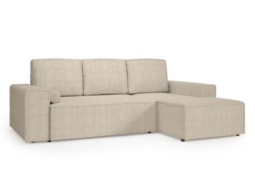 Canapé d'angle convertible avec coffre en velours cotelé beige DONA - Angle droit
