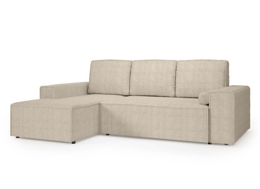 Canapé d'angle convertible avec coffre en velours cotelé beige DONA - Angle gauche
