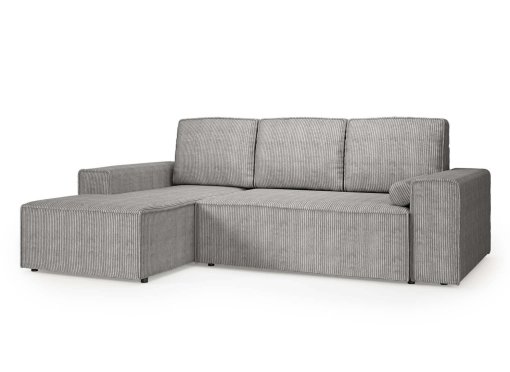 Canapé d'angle convertible avec coffre en velours cotelé gris DONA - Angle gauche