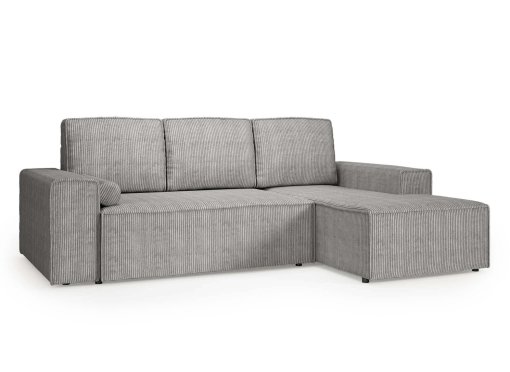 Canapé d'angle convertible avec coffre en velours cotelé gris DONA - Angle droit