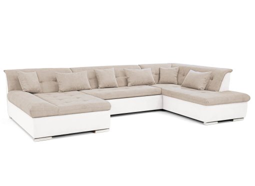 Canapé d'angle panoramique convertible en tissu beige et simili blanc ATEMA - Angle Gauche
