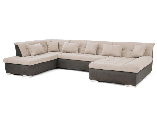 Canapé d'angle panoramique convertible en tissu beige et marron  ATEMA - Angle Droit