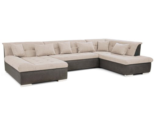 Canapé d'angle panoramique convertible en tissu beige et marron ATEMA - Angle gauche