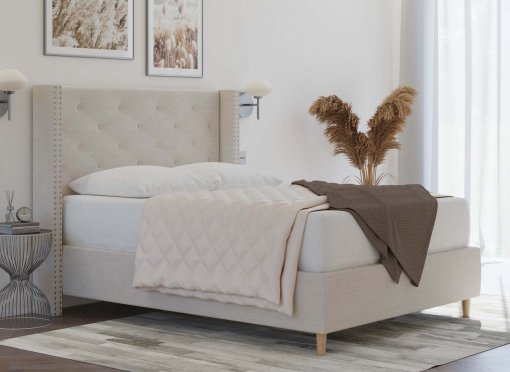 Lit double en tissu capitonné beige MARGOT 140x190 cm