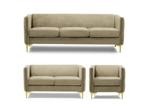 Ensemble canapé 3+2+1 places en velours beige CYNTHIA