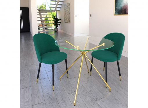 Table ronde design en verre pieds doré 2-4 personnes MOANA
