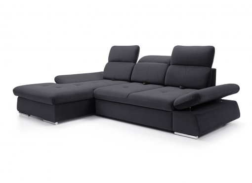 Canapé d'angle convertible avec coffre en velours gris foncé HANEYA - Angle Gauche