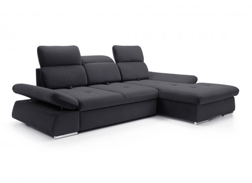 Canapé d'angle convertible avec coffre en velours gris foncé HANEYA - Angle Droit