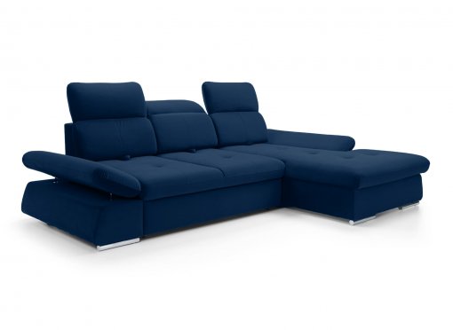 Canapé d'angle convertible avec coffre en velours bleu foncé HANEYA - Angle Droit