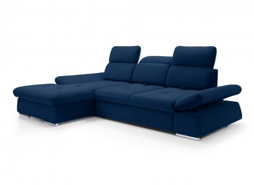 Canapé d'angle convertible avec coffre en velours bleu foncé HANEYA - Angle Gauche