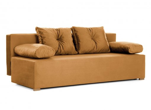 Canapé convertible avec coffre de rangement en tissu velours moutarde - REBECCA