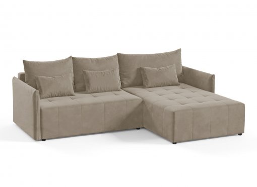 Canapé d'angle convertible et réversible avec coffre en velours beige - NICKY