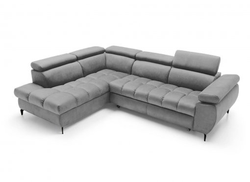 Canapé d’angle convertible matelassé avec coffre en velours gris LUCIANO - Angle gauche