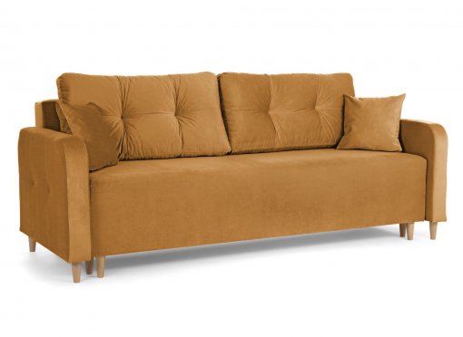 Canapé convertible avec coffre de rangement en tissu velours moutarde- ZACK