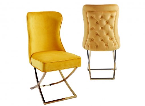 Lot de 2 chaises en velours jaune  pieds en métal doré ETHAN