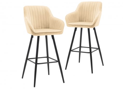 Lot de 2 tabourets de bar en tissu velours beige ALESSA