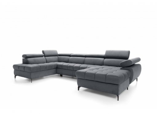 Canapé panoramique convertible matelassé avec coffre en tissu gris anthracite LUCIANO - Angle droit