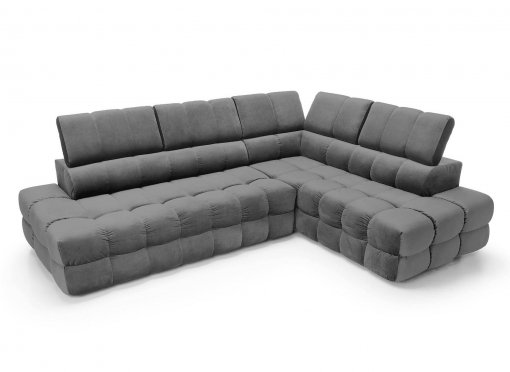 Canapé d’angle convertible matelassé avec coffre en velours gris LORENZO - Angle droit