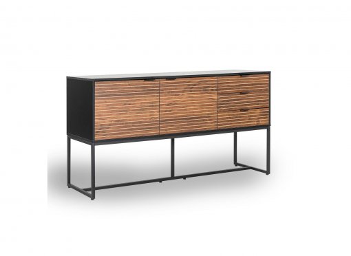 Buffet en enfilade 3 tiroirs 2 portes en bois noyer et métal noir TISSIA