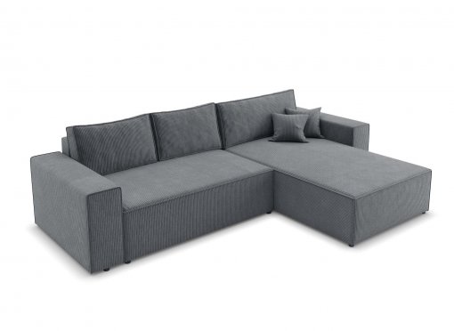 Canapé d'angle convertible et réversible avec coffre en velours cotelé gris anthracite - JADE