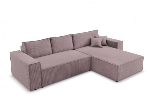Canapé d'angle convertible et réversible avec coffre en velours cotelé lilas - JADE