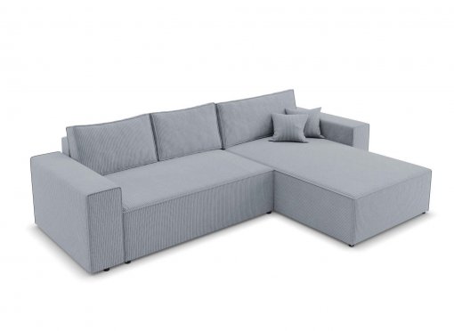 Canapé d'angle convertible et réversible avec coffre en velours cotelé gris clair - JADE