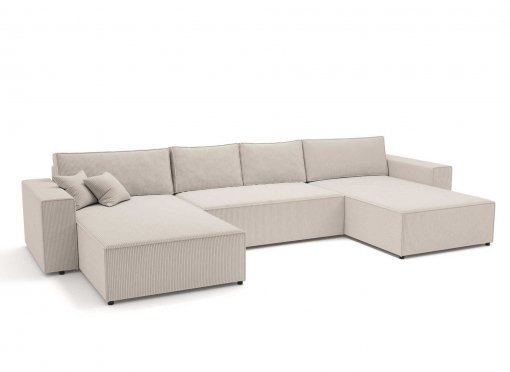 Canapé panoramique convertible avec coffre en velours côtelé beige - JADE