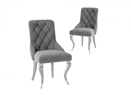 Lot de 2 chaises en velours gris pieds en métal argenté ROCCO